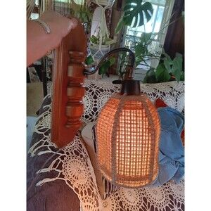 Vintage 70s Wicker and Wood 15" Sconce Wall Lamp with Cord